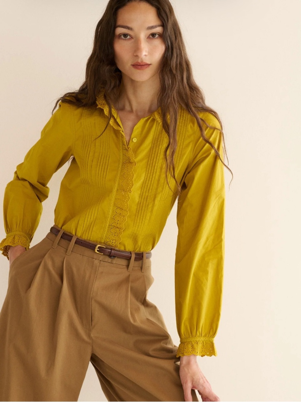 NWT Doen Leandra Long Sleeve Blouse Top Oakmoss Yellow